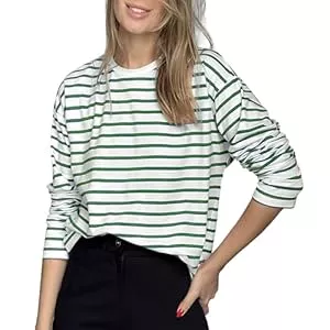MGizo DtiSpectrum Langarmshirts MGizo DtiSpectrum Langärmliges Gestreiftes T-Shirt für Damen – Klassisches, Locker Sitzendes, Dehnbares T-Shirt mit Rundhalsausschnitt, Basic-Baumwoll-Langarmshirt für Frühjahr 2025