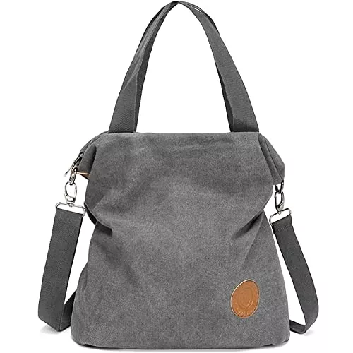 Myhozee Taschen & Rucksäcke Myhozee Handtasche Damen Canvas Umhängetasche,Taschen Damen Strandtasche Schultertasche Crossover Bag für Mädchen Frauen-GRAU