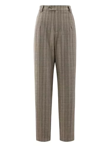 Hobemty Hosen Hobemty Damen-Arbeitshose, kariert, Vintage, Hahnentrittmuster, Schottenkaro, gerade, lange Hose