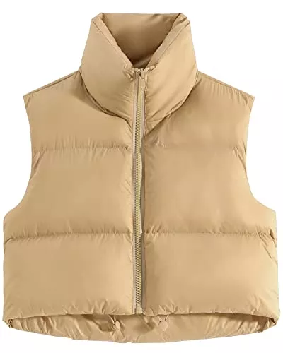fuinloth Westen fuinloth Damen Weste Kurz Stehkragen Steppweste Warm Winter Crop Puffer Weste mit Reißverschluss Ärmellose Übergangsweste