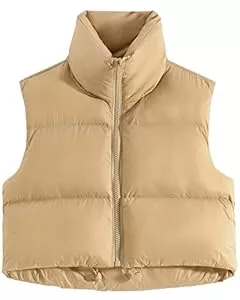 fuinloth Westen fuinloth Damen Weste Kurz Stehkragen Steppweste Warm Winter Crop Puffer Weste mit Reißverschluss Ärmellose Übergangsweste