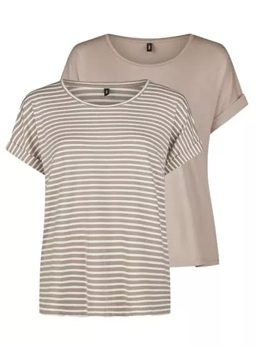 ONLY T-Shirts Only Tshirt Damen Bluse Top ONLMOSTER 2er Pack Regular Fit Rundhals Basic Kurzarm Shirt Streifen Braun Blau Rose Grün Schwarz XS S M L XL XXL