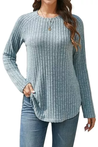 Enmain Pullover & Strickmode Enmain Pullover Damen Langarm Herbst Leichter Rundhals Strickpullover Elegant Langarmshirt Lässige Locker Tunika
