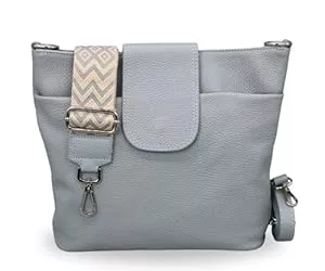 Brise Art Taschen & Rucksäcke BRISE Umhängetasche Damen Echtes Leder ELLIE Handgemachte Crossbody Bag mit Ledergurt + Optionalen Breiten Gemusterten Riemen 6 Fächer Wasserdichte Stylische Schultertasche Made in Italy