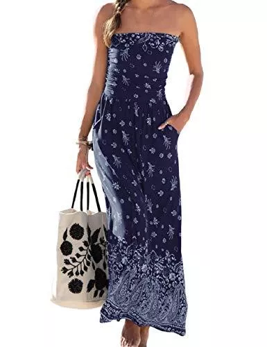 SEBOWEL Freizeit SEBOWEL Strandkleider Damen Sommer Bikini Cover Up Strandponcho Kleider Bandeau Boho Lang Kleid Schulterfrei Ärmelloses Elegant Freizeitkleid