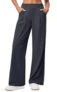 Timuspo Hosen Timuspo Palazzo Hose Damen Business Waffelstrick Stoffhose Elegant Lässig Locker High Waist mit Gummizug Weitem Beinschnitt Freizeithose