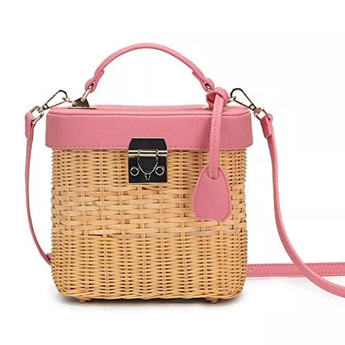 luckything Taschen & Rucksäcke Rattan Umhängetasche Korbtasche Handtasche, Rattan Tasche Kreis Strohbeutel Handbemerkte Tasche Weben Korb Handgewebte Tasche Sommer-Strandtasche Schultertasche Umhängetasche Für Damen / Frauen