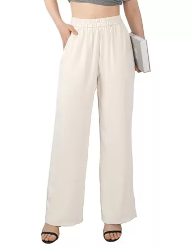 ANTLOOWW Hosen ANTLOOWW Weite Hose Damen,Stretch Sommerhose Elastische Taille Gerade Hose Damen Elegant Stoffhose Leichte Business Hose mit Taschen