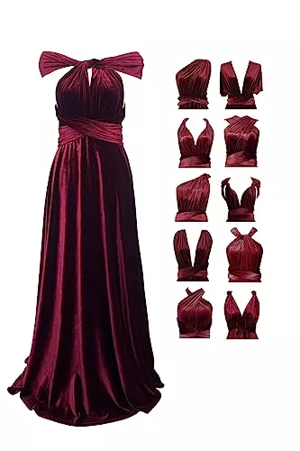 72styles Abendkleider 72styles Samt Infinity Wickelkleid Brautjungfernkleider - Samtkleid Damen Lang - Elegant Maxi Multi-Way Kleid Abendkleid, Hochzeitsgast Kleid,Ballkleid, Partykleid