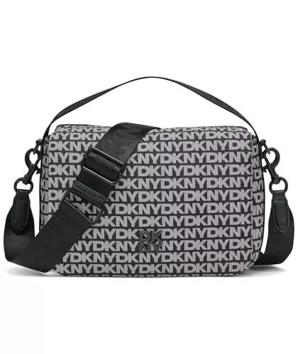 DKNY Taschen & Rucksäcke DKNY Women's Jenny Flap Shoulder 100% Polyester with pu Trim, Black Logo and Black