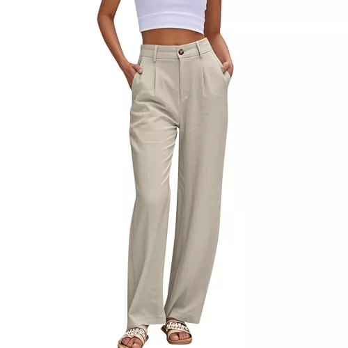 Muwodkdn Hosen Muwodkdn Damen Hosen Leinenhose Sommer High Waist Hosen Lang Flowy Damenhose Weites Bein Elegante Hose mit Taschen S-XXL