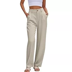 Muwodkdn Hosen Muwodkdn Damen Hosen Leinenhose Sommer High Waist Hosen Lang Flowy Damenhose Weites Bein Elegante Hose mit Taschen S-XXL