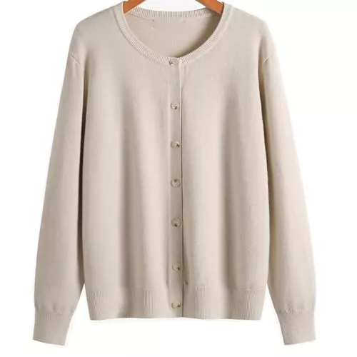 YEKEYI Strickjacken YEKEYI Damen-Strickjacke, langärmelig, Knopfleiste, U-Boot-Ausschnitt, klassischer Pullover
