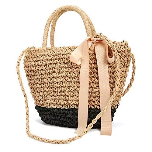 JOSEKO Taschen & Rucksäcke JOSEKO Stroh Crossbody Handtasche, Henkeltasche Damen Top Griff Schultertasche Sommer Strand Frauen Umhängetasche Korbtasche Outdoor Casual Basttasche für Reise Schule Arbeit