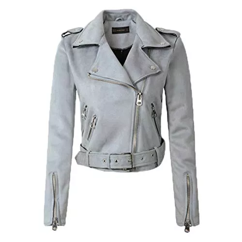 wkd-thvb Jacken wkd-thvb Frauen Herbst Winter Wildleder Kunstleder Jacken Lady Matte Motorrad Mantel Biker Grau Rosa Beige Outwear