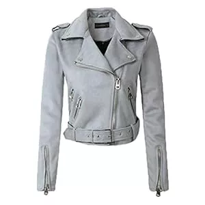 wkd-thvb Jacken wkd-thvb Frauen Herbst Winter Wildleder Kunstleder Jacken Lady Matte Motorrad Mantel Biker Grau Rosa Beige Outwear
