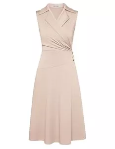 GRACE KARIN Cocktail GRACE KARIN Wickelkleid Damen V-Ausschnitt Reverskragen A-Linie Midi Kleider Elegant Business Outfit Damen mit Knöpfen