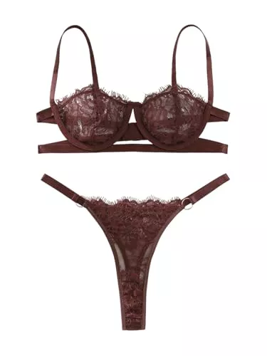 Lilosy Unterwäsche & Dessous Lilosy Sexy Schleife, Federn, florale Spitze, durchscheinend, Bügel, Push-Up-Strumpfband, Dessous-Set