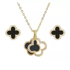 XIWCAFC Schmuck XIWCAFC Vierblättriges Kleeblatt Schmuckset für Damen,Glücklich Set mit vier Blättern,18K Plattiert Edelstahl Anhänger Halskette Ohrstecker Emaille Schmuck Set Hypoallergenes Schmuck sets