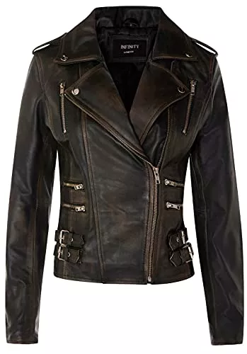 Infinity Leather Jacken Infinity Leather Damen Retro 100% Nappaleder Bikerjacke