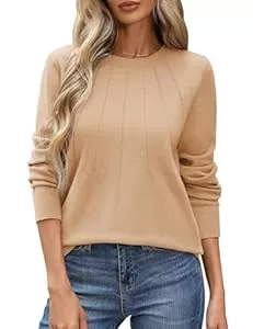 PASUDA Pullover & Strickmode PASUDA Pullover Damen Herbst Winter Langarmshirt Elegant Sweatshirt Leichter Strickpullover Dünner Elastischer Casual Langarm Pulli Oberteile Rundhals Sweater Feinstrickpullover