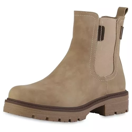 VAN HILL Stiefel VAN HILL Damen Klassische Stiefeletten mit Blockabsatz Profilsohle Plateau Vorne