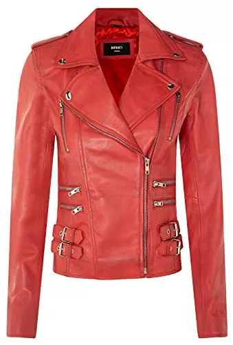 Infinity Leather Jacken Infinity Leather Damen Retro 100% Nappaleder Bikerjacke