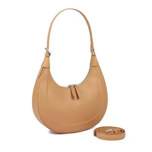 MoreFarther Taschen & Rucksäcke MoreFarther Handtasche Damen Klein Echtes Leder, Halbmond Tasche Schultertasche mit Verstellbarem Gurt zum Crossbody Bag Umhängetasche, Handbags for Women mit Reißverschluss