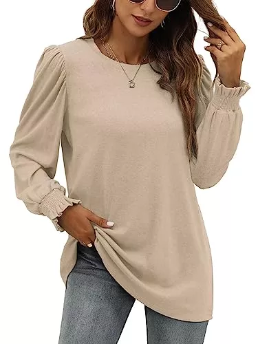 XIEERDUO Pullover & Strickmode XIEERDUO Puffärmel Pullover Damen Herbst Langarmshirt Sweatshirt Elegant Top 2024