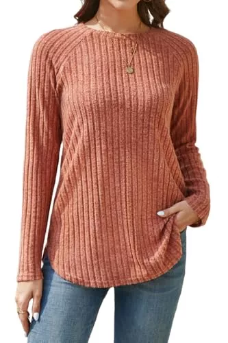 Enmain Pullover & Strickmode Enmain Pullover Damen Langarm Herbst Leichter Rundhals Strickpullover Elegant Langarmshirt Lässige Locker Tunika