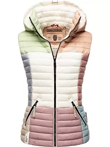 Navahoo Westen Navahoo Damen Steppweste leicht mit Abnehmbarer Kapuze Colourblocking-Stil Shadaa Multikulti XS-3XL