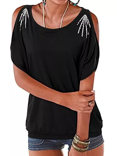 YOINS Ärmellose Blusen YOINS Tshirt Damen Bluse Kurzarm Schulterfrei Oberteil Damen Shirt Sommer Carmen Rundhals Einfarbig Tops