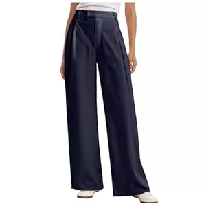 Generic Hosen Generic Damen Sommerhose Weites Bein Freizeithose Anzughose High Waist Business Hose mit Taschen Einfarbig Gerade Leg Hose Damen Sommer Locker Büro Freizeithose Violett Ärmellos