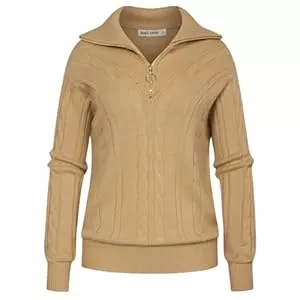 GRACE KARIN Pullover & Strickmode GRACE KARIN Damen-Pullover mit umklappbarem Kragen und Reißverschluss langärmelig Twist-Blume