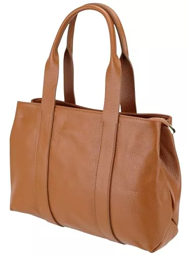 SH Leder Taschen & Rucksäcke SH Leder ® Damen Echt Rindleder Henkeltasche Schultertasche Shopper 14 Zoll Laptoptasche für Büro Schule Abeitstasche Reisen mit Innentasche 39x26cm Inja G789