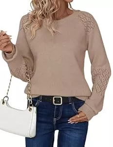 Zeagoo Pullover & Strickmode Zeagoo Strickpullover Damen Ribbed Knit Pullover Langarm Rundhals Sweater Hollow Out Pulli Herbst Winter Elegant Sweatshirt