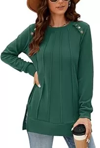 Odosalii Pullover & Strickmode Odosalii Damen Langarmshirt Rundhals Pullover Casual Plissee Vorne Sweatshirt Elegant Pulli Oberteile Tunika Tops