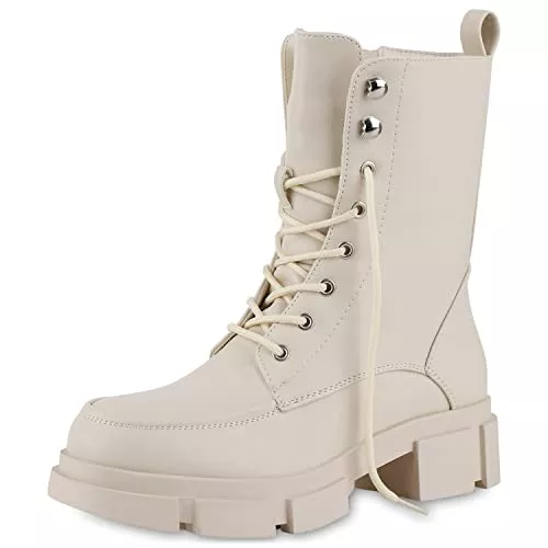 VAN HILL Stiefel VAN HILL Damen Schnürstiefeletten Leicht Gefüttert mit Blockabsatz Plateau Vorne Profilsohle