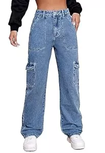 Alaster Queen Jeans Alaster Queen Damen Jeans Hohe Taille Trendy Cargo Jeans Stretch Wide Leg Denim Hose