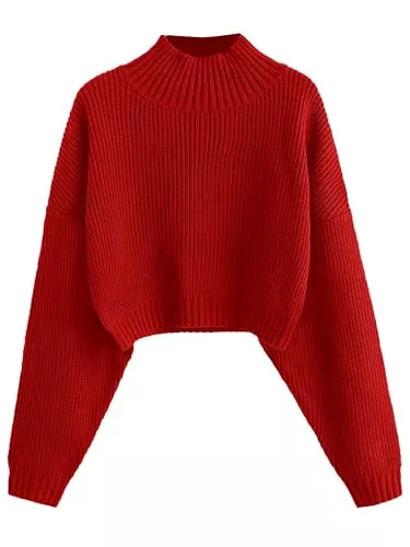 ZAFUL Pullover & Strickmode ZAFUL Elegant Strickpullover Cropped Rollkragen Pullover Damen Langarm Drop Shoulder Kurzer Pulli Jumper Sweater Oberteile mit Rippstruktur für Herbst Winter