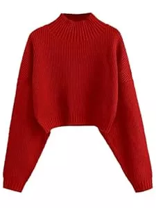 ZAFUL Pullover & Strickmode ZAFUL Elegant Strickpullover Cropped Rollkragen Pullover Damen Langarm Drop Shoulder Kurzer Pulli Jumper Sweater Oberteile mit Rippstruktur für Herbst Winter