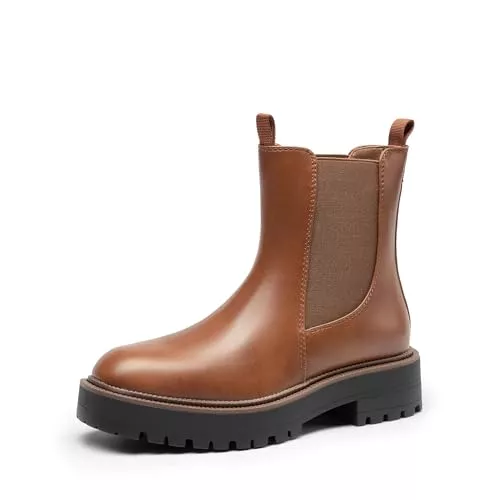 DREAM PAIRS Stiefel DREAM PAIRS Damen Chelsea Stiefeletten mit quadratischer Zehenpartie, modisch, mit niedrigem Absatz, rutschfester Sohle, Herbst-Booties Schuhe