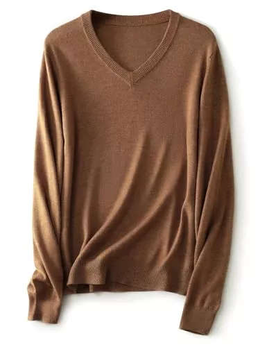 Ciovkis Pullover & Strickmode Ciovkis Damen Merinowolle Mischung Pullover Herbst Winter V-Ausschnitt First-Line Tragefertig Nahtloser Strickpullover