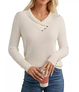 GRACE KARIN Pullover & Strickmode GRACE KARIN Damen Strickpullover Casual Langarm Loose Fit Sweatshirt Elegant V-Ausschnitt Pullover
