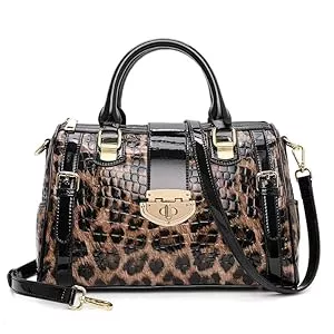 AIDRANI Taschen & Rucksäcke AIDRANI Echtes Leder Handtasche Geldbörse Crossbody Tasche Umhängetasche Mode Leopard Print Damen Rindsleder Tasche Boston Damentasche
