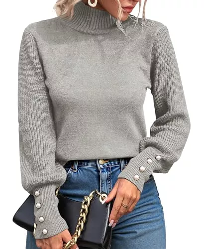 Muwodkdn Pullover & Strickmode Muwodkdn Strickpullover Damen Elegant Pullover Damen mit Perlenknöpfen Rollkragenpullover Langarm Winterpullover Weich Warm Pulli