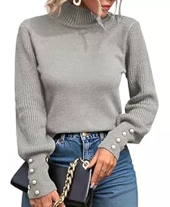 Muwodkdn Pullover & Strickmode Muwodkdn Strickpullover Damen Elegant Pullover Damen mit Perlenknöpfen Rollkragenpullover Langarm Winterpullover Weich Warm Pulli