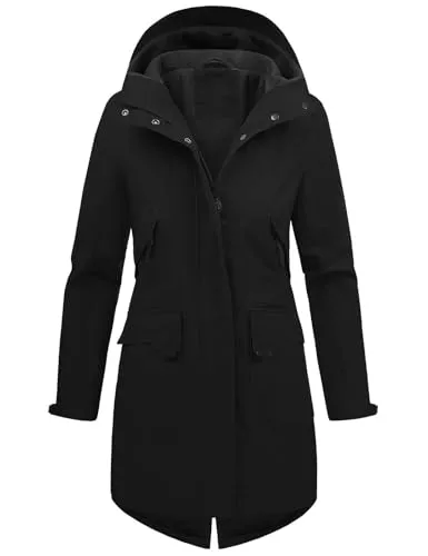 Vancavoo Mäntel Vancavoo Übergangsjacke Damen Wintermantel Lang Leichte Jacke mit Kapuze Softshellmantel Übergang Mantel Parka Übergangsmantel für Frühling Herbst