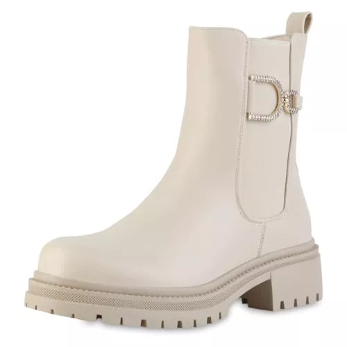 VAN HILL Stiefel VAN HILL Damen Klassische Stiefeletten Leicht Gefüttert mit Blockabsatz Profilsohle Plateau Vorne