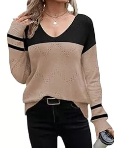 Zeagoo Pullover & Strickmode Zeagoo Pullover Damen Elegant Strickpullover V-Ausschnitt Häkelpullover Langarm Fashion Striken Pulli Einfarbig Lässige Oberteile S-XXL